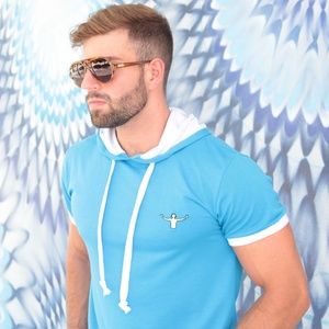 Embroidered Logo Short Sleeve Hoodie, Souz Hoodies